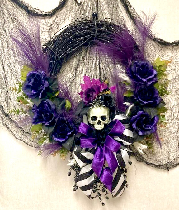 Black & Purple Skull Handmade Wreath