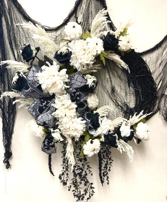 Black & White Rose Handmade Wreath