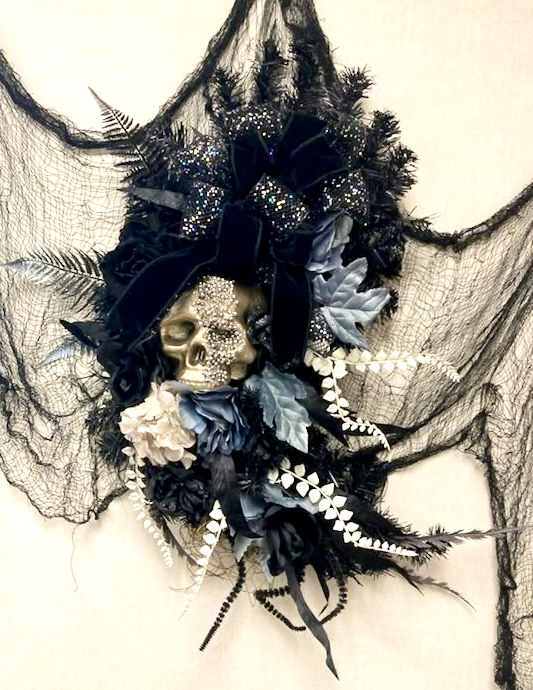 Black & Gray Skull Handmade Wreath