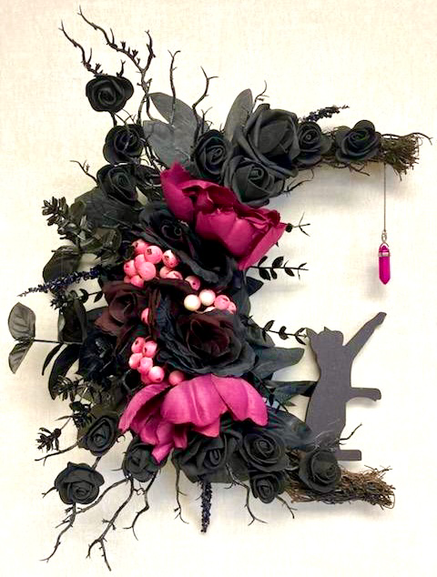 Moon-Shaped Black Handmade Wreath