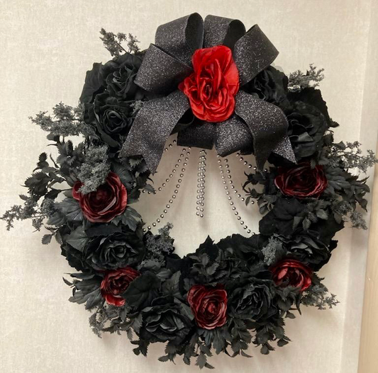 Black & Red Rose Handmade Wreath